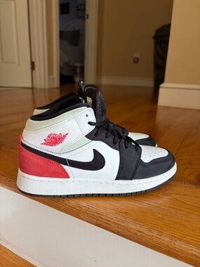 Jordan Women's High-Top Sneakers in White, Black & Red